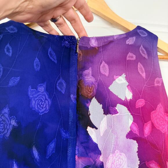 NEW DONNA KARAN 14 Sleeveless Asymmetrical Purple Floral Midi Women's Dress - Picture 6 of 14